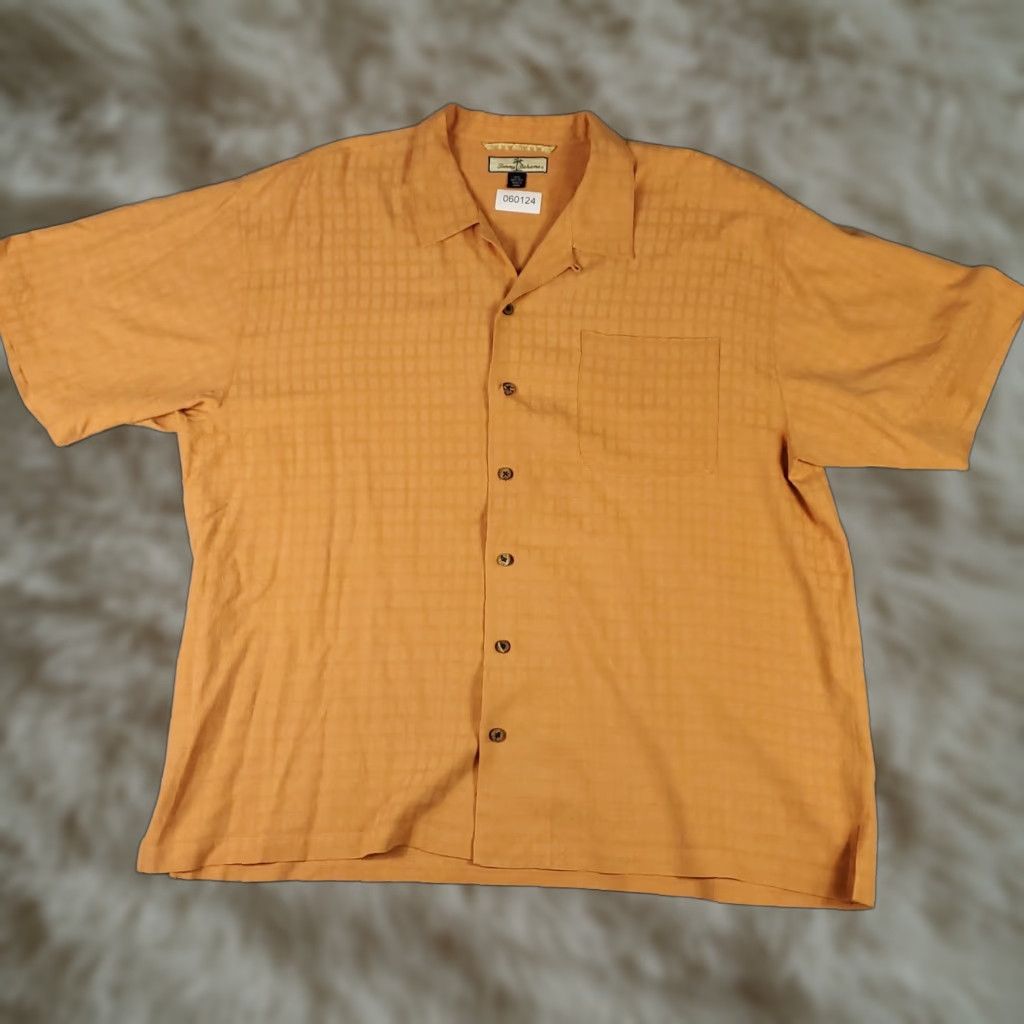 Tommy Bahama Tommy Bahama Hawaiian Shirt Mens 2XL Orange Silk Short Sleeve Button-Up Check Aloha Size US XXL / EU 58 / 5 - 1 Thumbnail