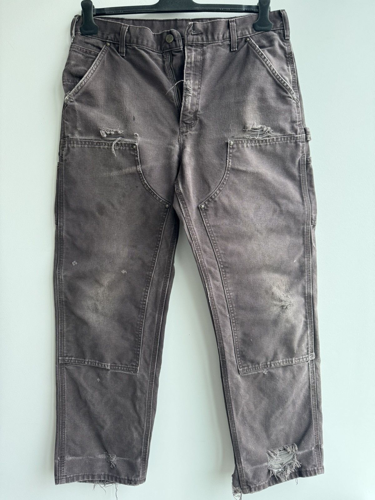 image of Faded Brown Carhartt Carpenter Pants Thrashed, Men's (Size 34)