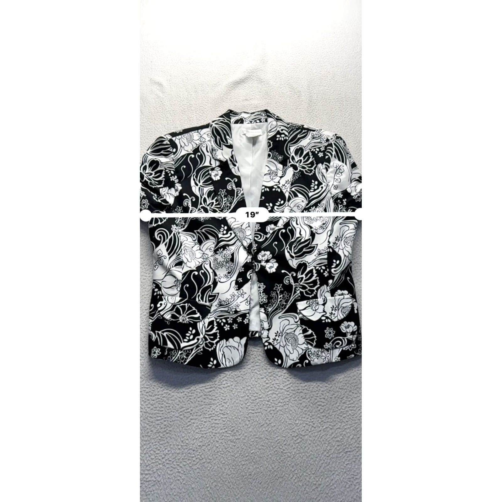 Worthington Worthington Blazer Unisex Adults Floral Print Black & White 12 Polyester 3/4 Sleeve Hook-and-Eye Fully Lined Size 12 Like New Size XL / US 12-14 / IT 48-50 - 7 Thumbnail
