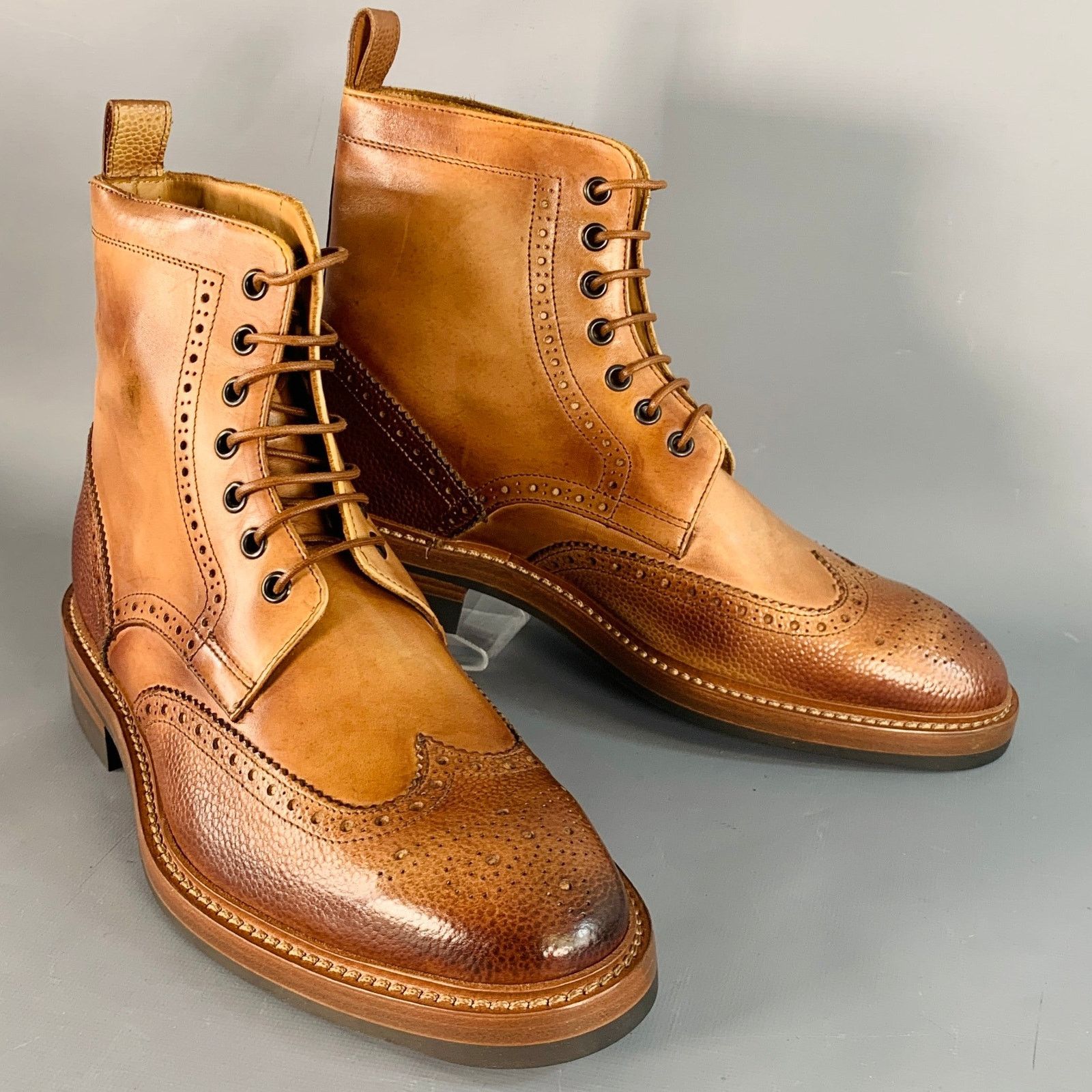 Paul Smith Size 8 Tan Brown Antique Leather Wingtip Lace-Up Boots Size US 8 / EU 41 - 1 Thumbnail