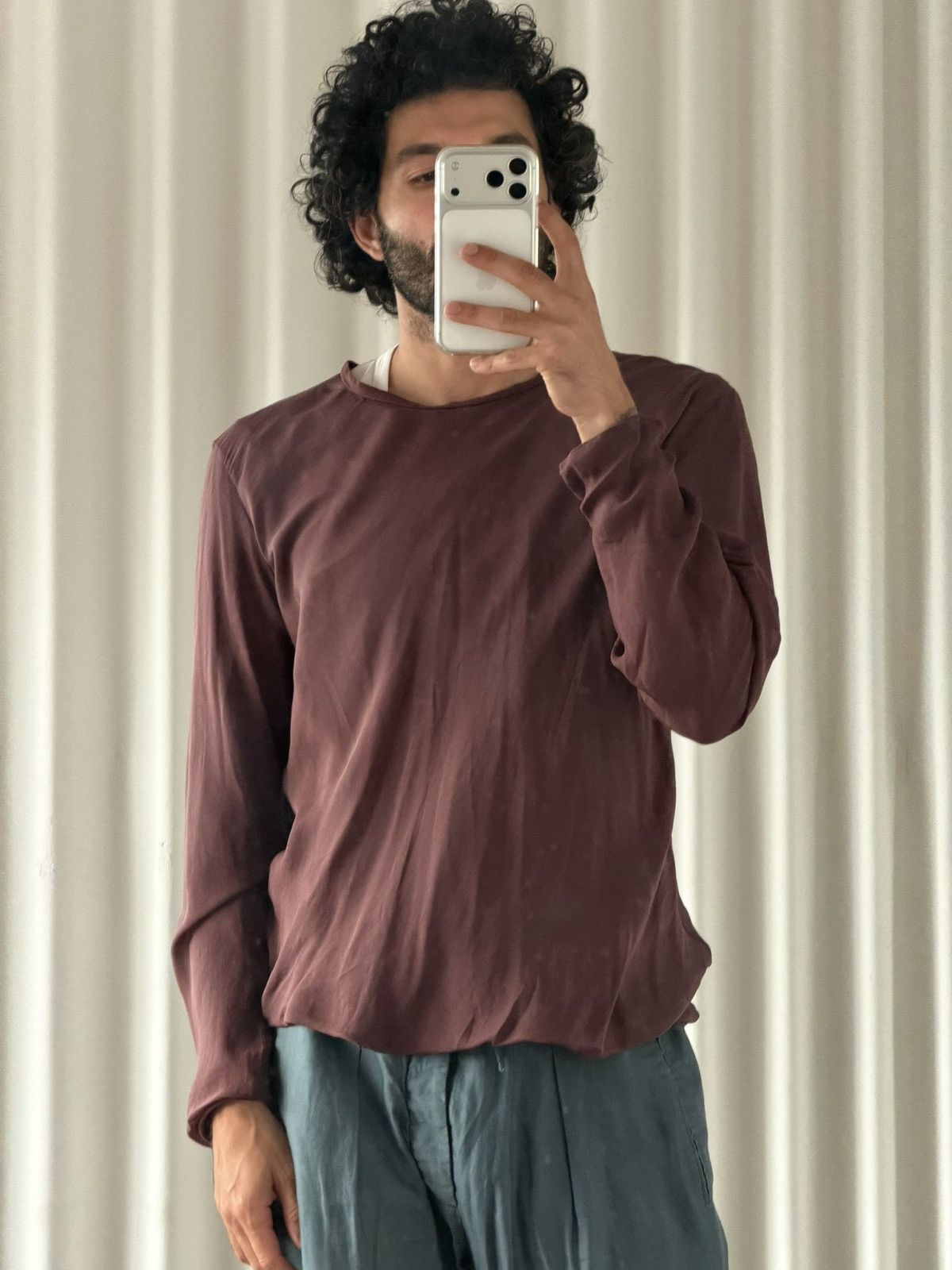 Lanvin Lanvin Burgundy Sheer Silk Long Sleeve Tee Size US M / EU 48-50 / 2 - 1 Thumbnail