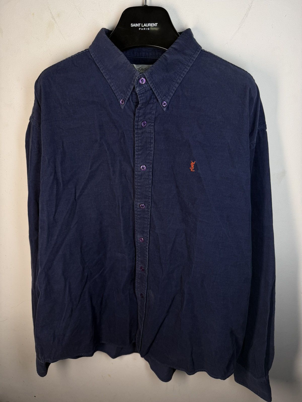 Yves Saint Laurent Corduroy YSL Shirt Velvet Soft Navy Button Up Dress Shirt Size US XL / EU 56 / 4 - 18 Thumbnail
