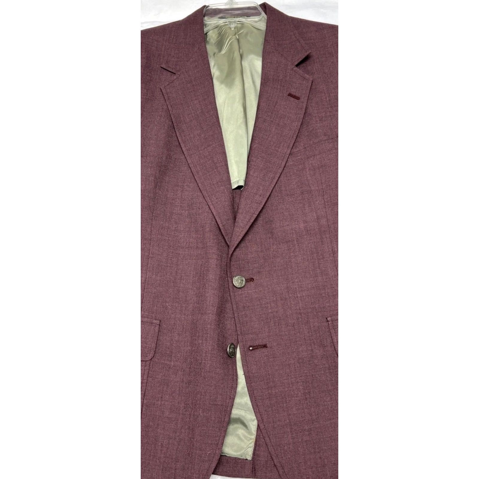 Vintage VINTAGE Jamal Ruby “The Sincerely” Wool Blend Blazer Men’s L Burgundy Cotton Blend Solid Single-Vented 46 Chest Jaymar Blazer Mens Size 42R - 2 Thumbnail