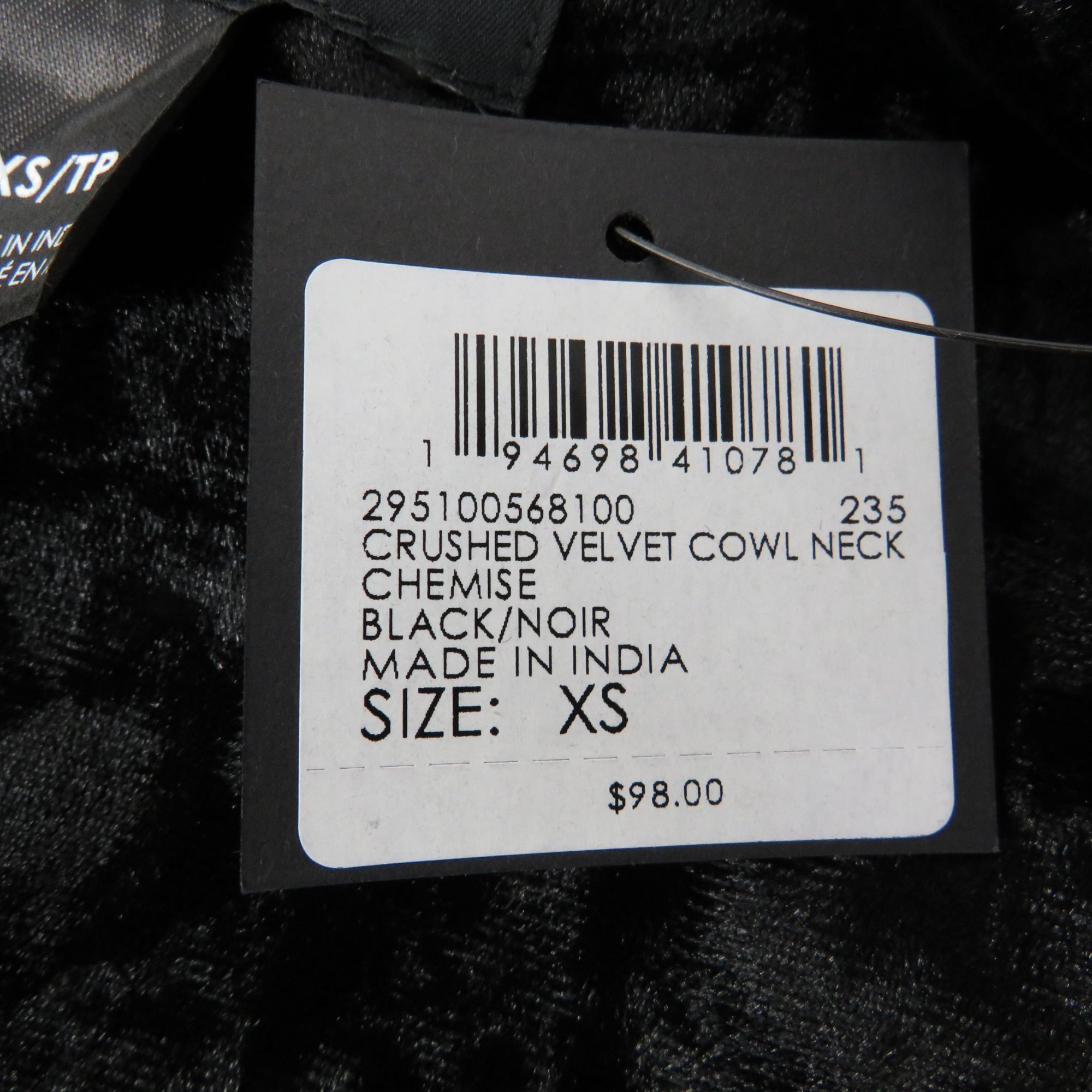Club Monaco Club Monaco Crushed Velvet Cowl Neck Chemise Black XS Adjust Size XS / US 0-2 / IT 36-38 - 5 Thumbnail