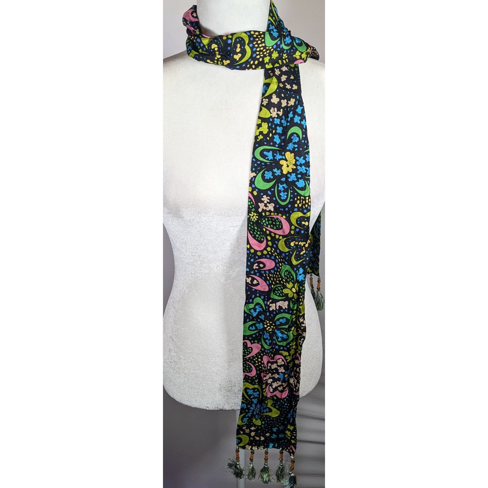 Talbots Talbots Retro Rainbow Floral Beaded Tassel Scarf Size ONE SIZE - 5 Thumbnail