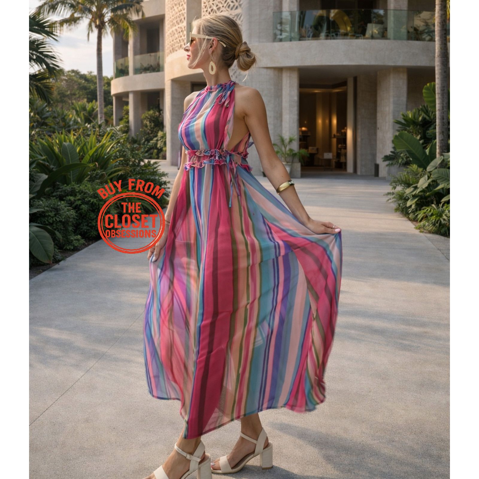 Mango MANGO Resort Stripe Halter Maxi Vacation Dress NWT Size M / US 6-8 / IT 42-44 - 7 Thumbnail