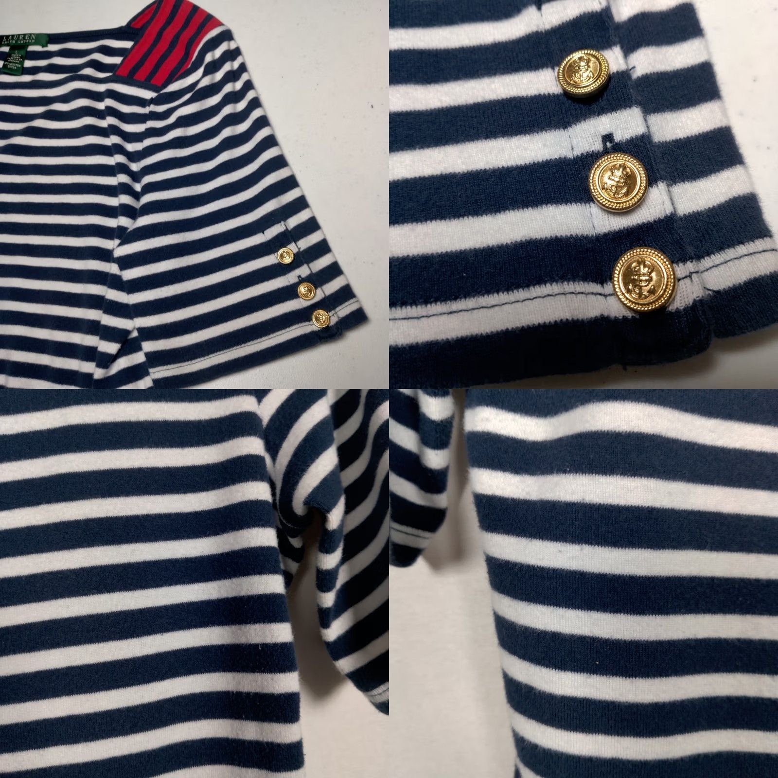 Ralph Lauren VINTAGE Lauren Ralph Lauren Shirt Women L Blue White Nautical Sailor Striped Gold Button Size L / US 10 / IT 46 - 9 Thumbnail