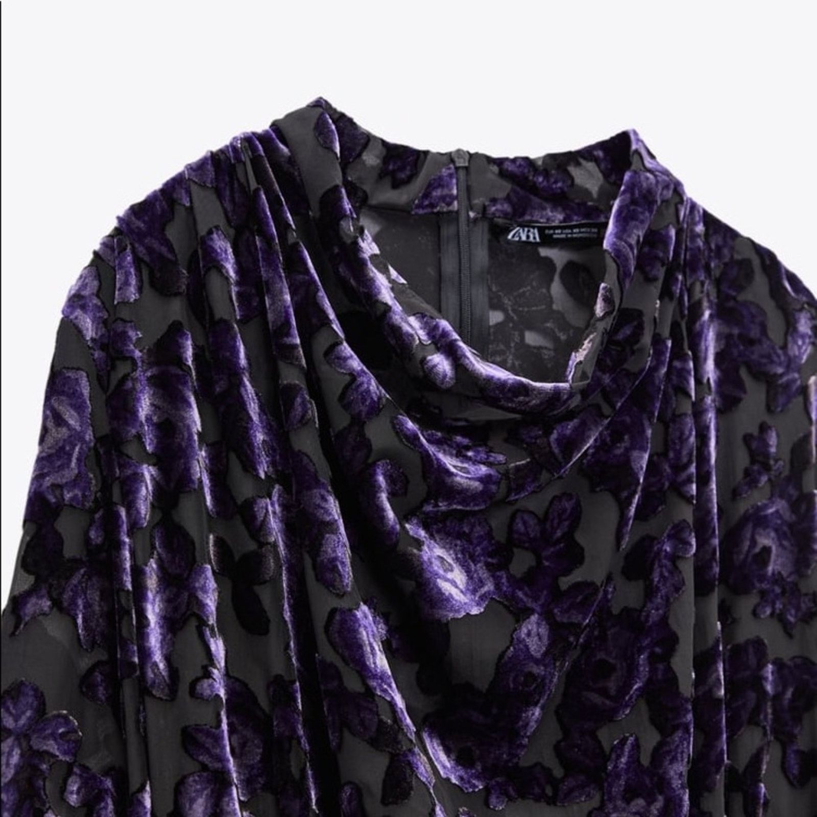 Zara ZARA BLOGGER FAVORITE VELVET TRIM DRESS PURPLE Size XS / US 0-2 / IT 36-38 - 11 Thumbnail
