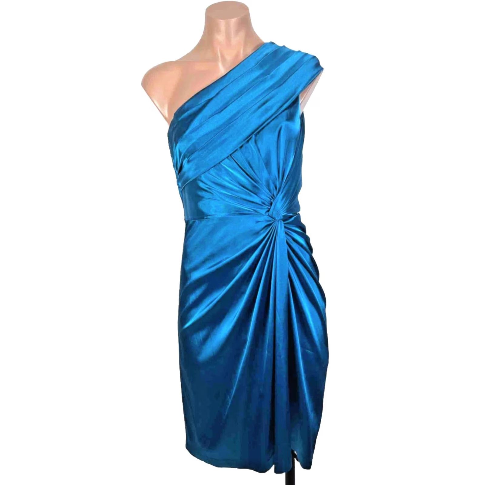 Adrianna Papell Adrianna Papell Satin One Shoulder Evening Dress sz 2 Formal Shiny Bright Blue Dress Size XS / US 0-2 / IT 36-38 - 2 Thumbnail