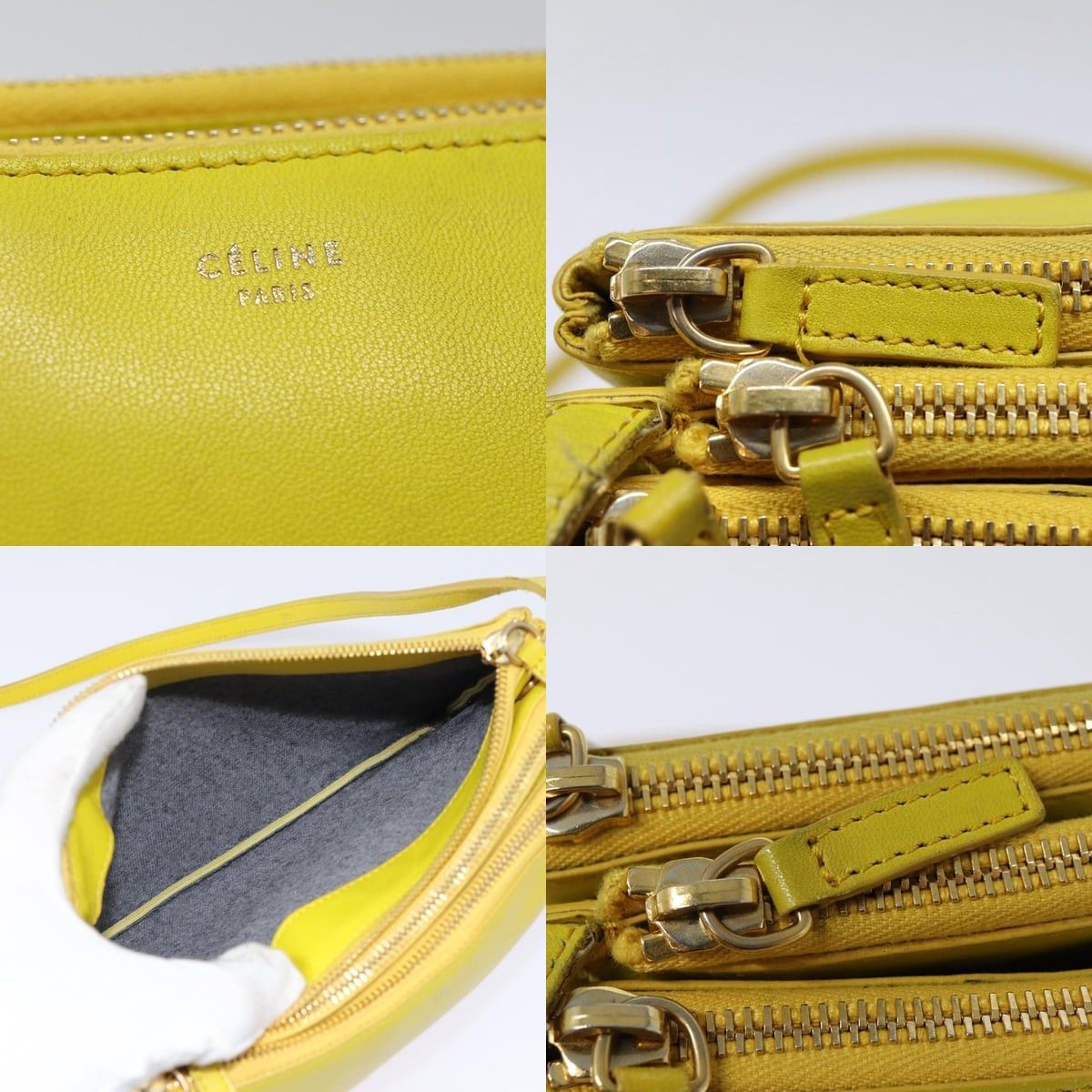 Celine CELINE Trio Large Shoulder Bag Leather Yellow Gold Size ONE SIZE - 11 Thumbnail