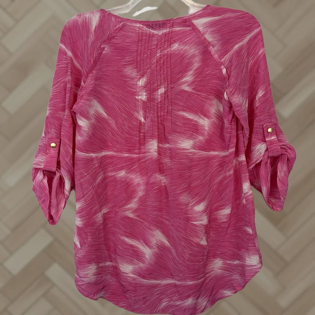 Pinko Womens 81 Poppies Silk Blouse Tunic Top Hot Pink USA Tab Sleeve 4 Size S / US 4 / IT 40 - 1 Thumbnail