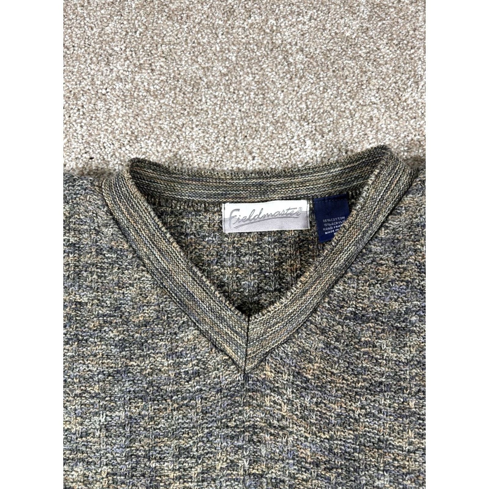 Vintage VINTAGE Fieldmaster V-Neck Sweater Men XL Brown / Green Grandpa Cotton Knit USA Vintage Size US XL / EU 56 / 4 - 4 Thumbnail