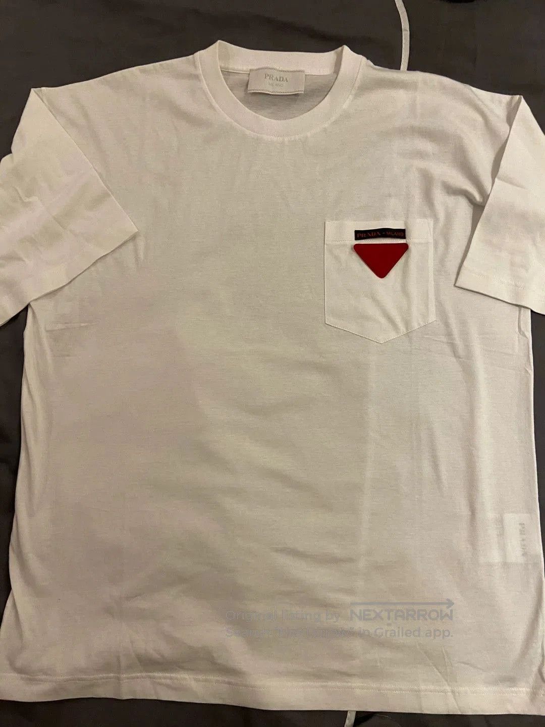 prada triangle logo tee in white.