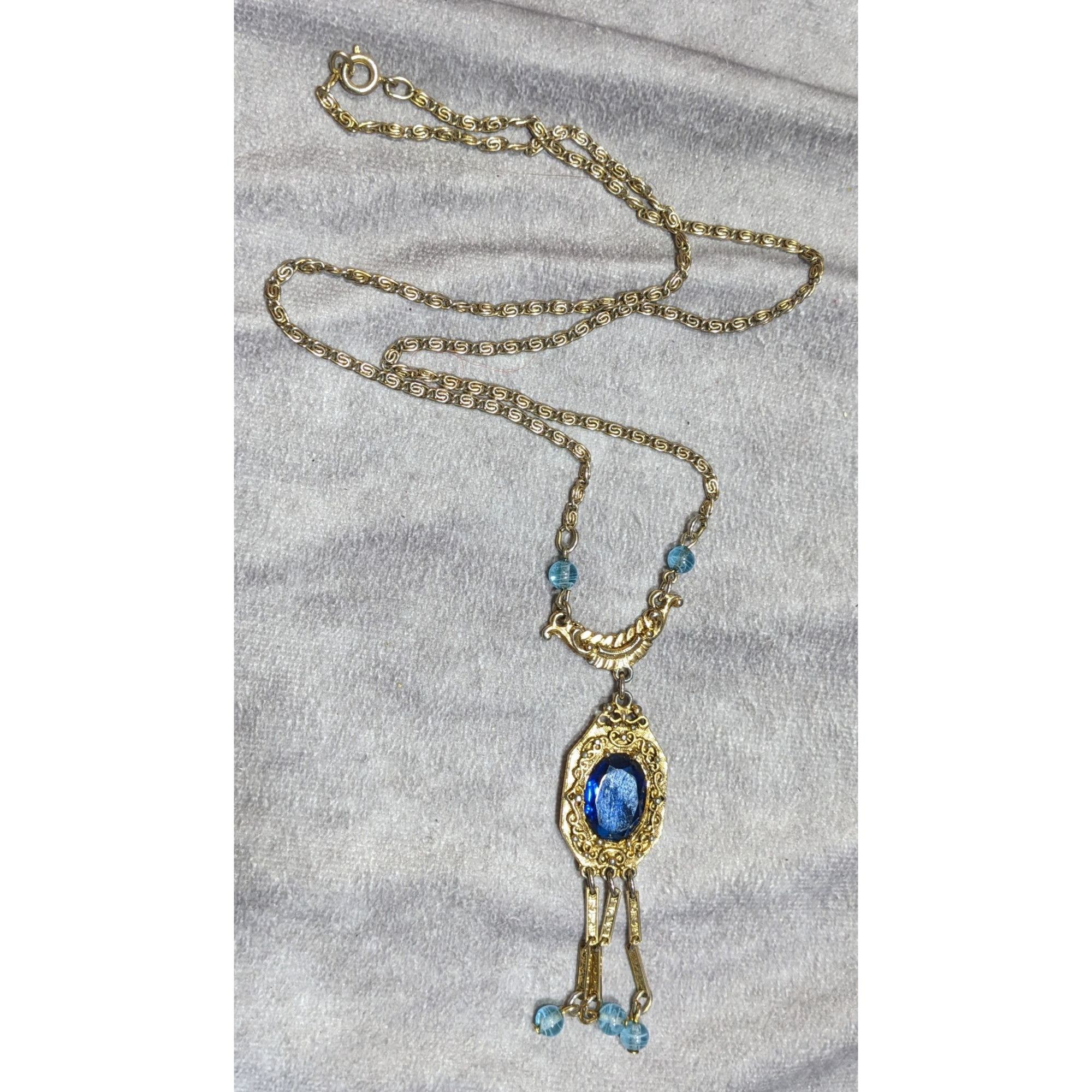 Other Antique Regal Flapper Style Gold-Tone Necklace With Blue Gl Size ONE SIZE - 7 Thumbnail