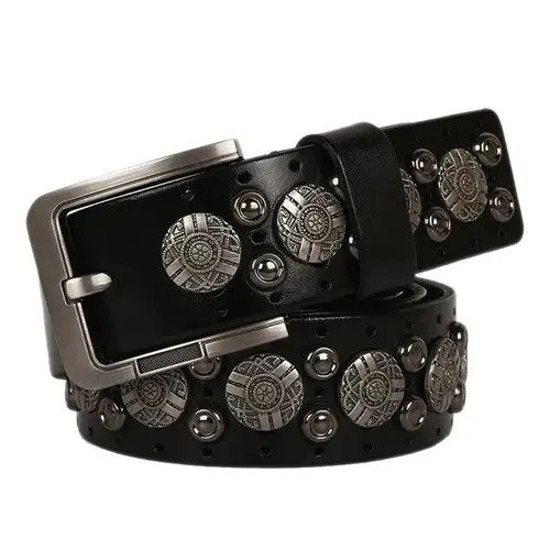 High Sport × Hypebeast × Leather Belts Retro Black Leather Rivet Jeans Belt Size ONE SIZE - 1 Thumbnail