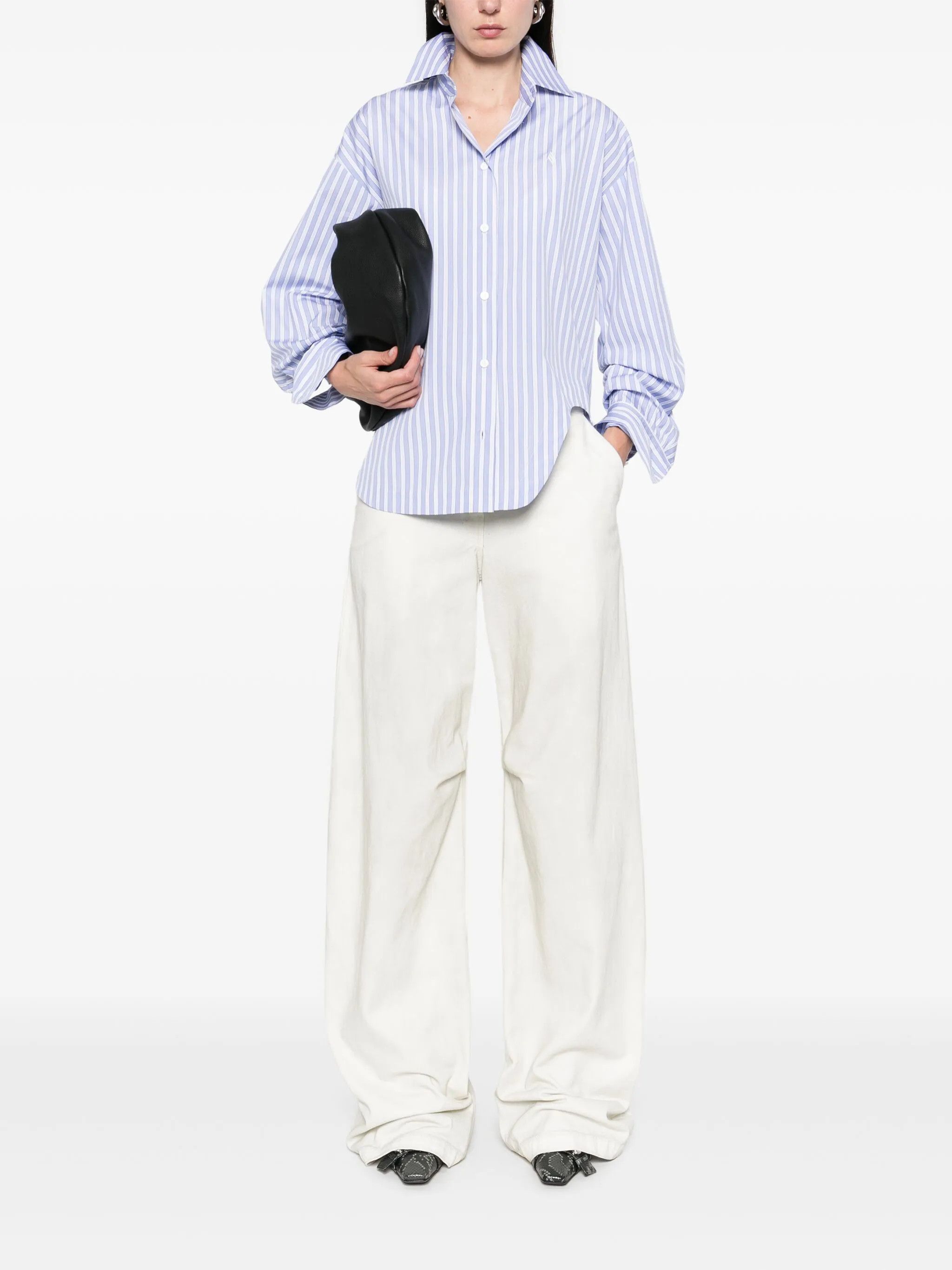 The Attico o1s22i1n0325 Oversized Cotton Shirt in White Blue Size S / US 4 / IT 40 - 2 Thumbnail