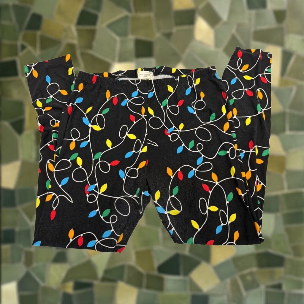 Vintage No Comment Ankle Womens XL Black Leggings Size Christmas Light String PullOn Size 40" / US 18 - 1 Thumbnail
