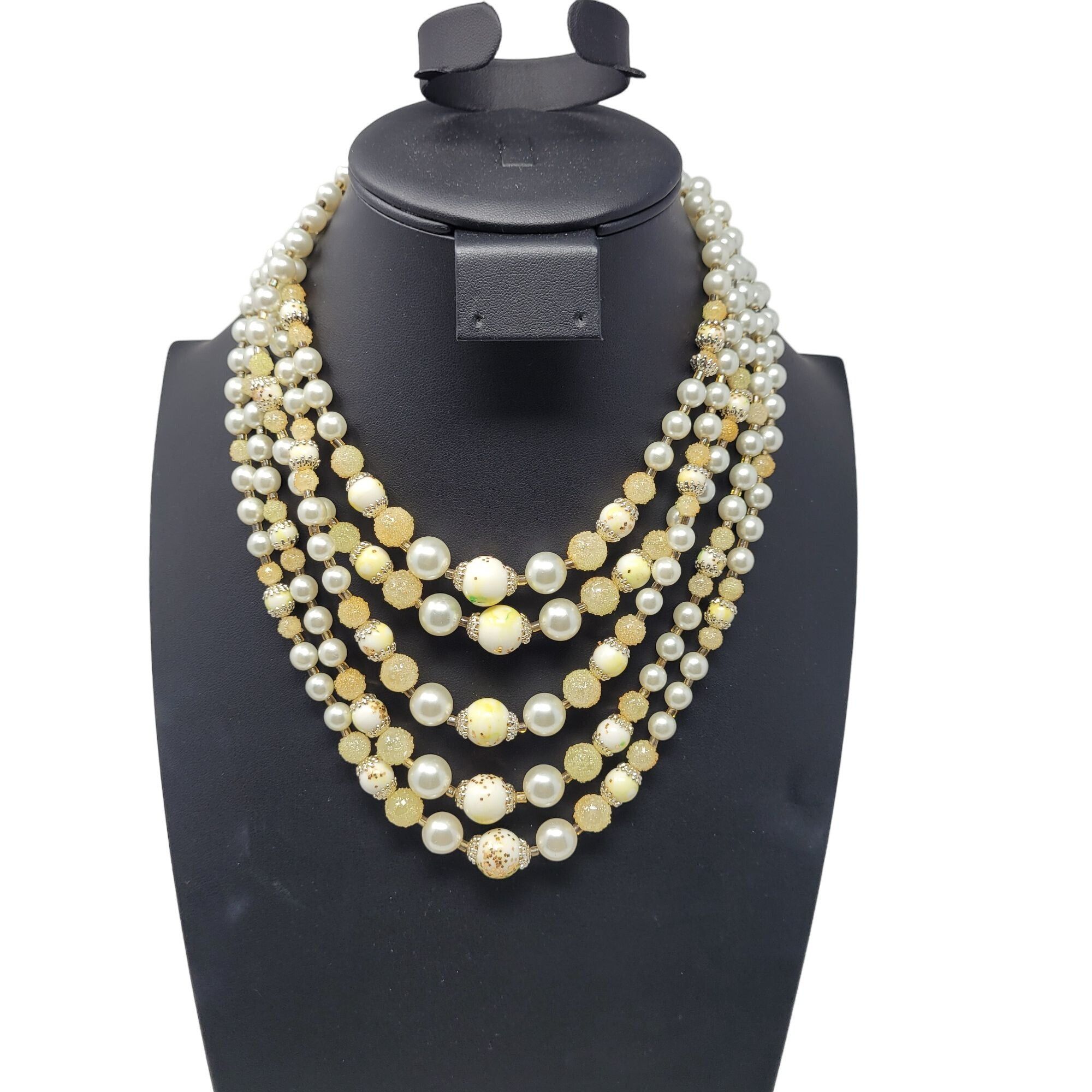 Vintage Vtg Japan Signed Faux Pearl Beaded 5 Multi Strand Necklace Size ONE SIZE - 13 Thumbnail