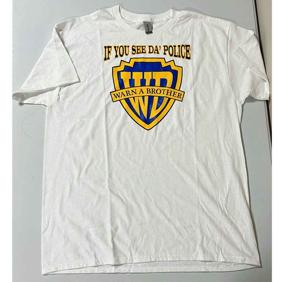 Gildan White ‘If You See Da Police Warn A Brother’ Shirt Tee Size L Size US L / EU 52-54 / 3 - 1 Thumbnail