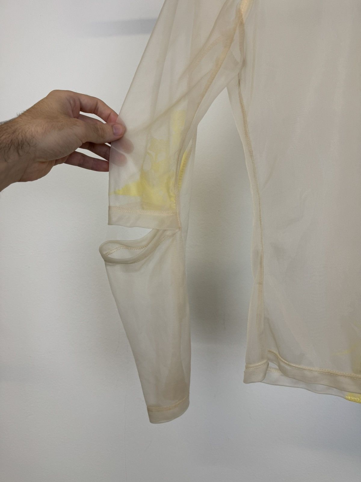 Helmut Lang AW1995 Helmut Lang Phoenix mesh sheer t-shirt slashed elbow Size L / US 10 / IT 46 - 7 Thumbnail