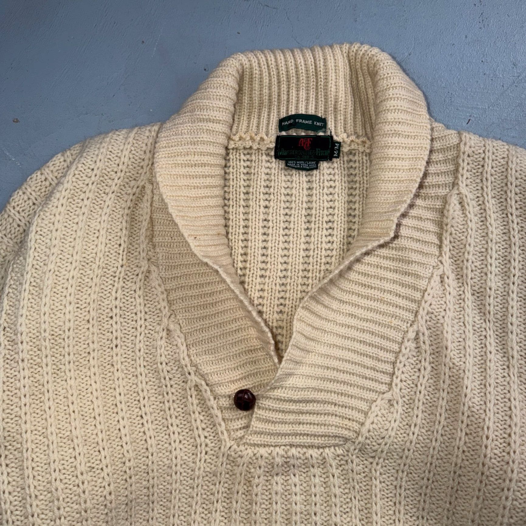 Abercrombie & Fitch VTG Abercrombie & Fitch Heavy Wool Shawl Sweater Oatmeal Beige Fisherman 70s Size US M / EU 48-50 / 2 - 2 Thumbnail