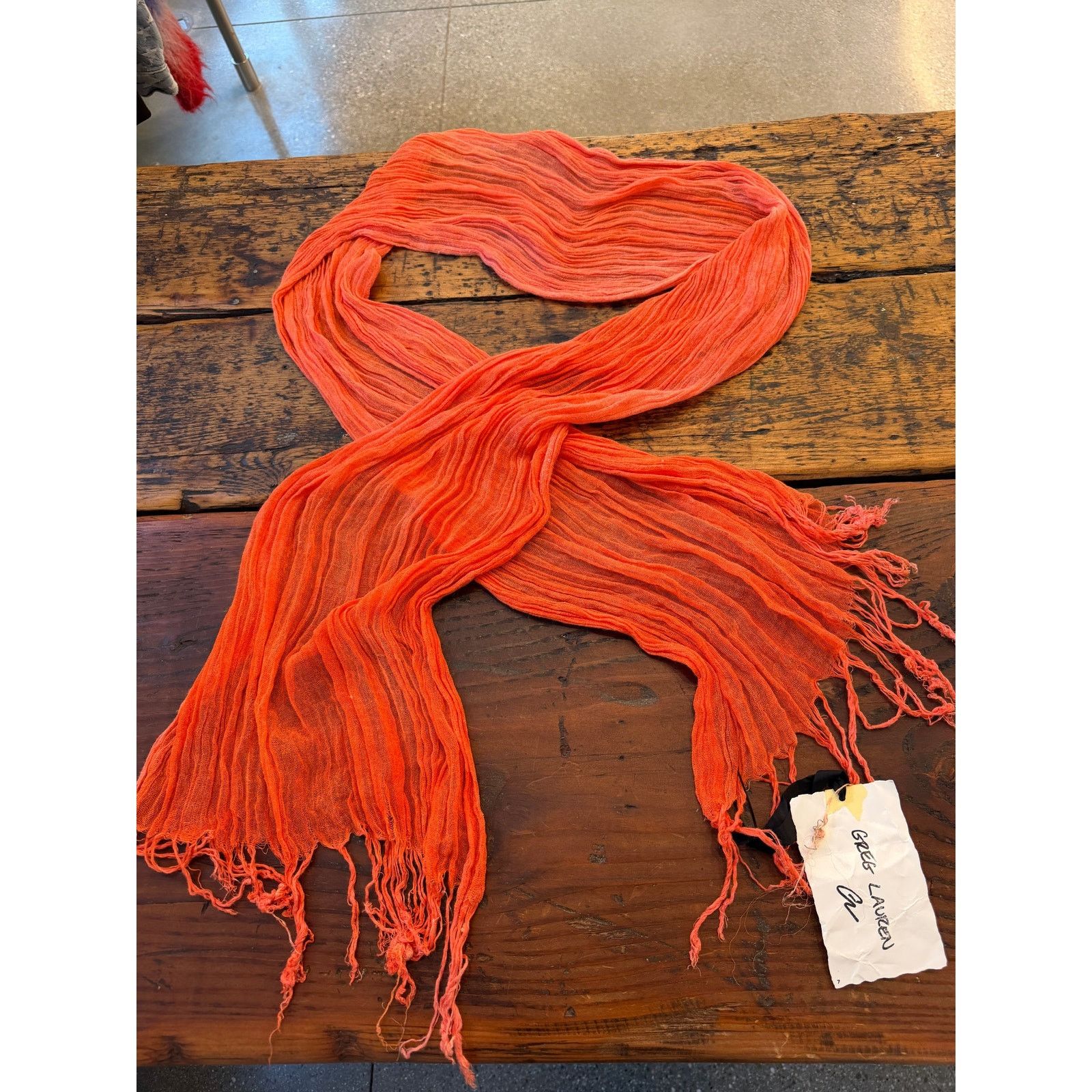 Greg Lauren Greg Lauren SAMPLE Orange Cotton Fringe Scarf Size ONE SIZE - 2 Thumbnail
