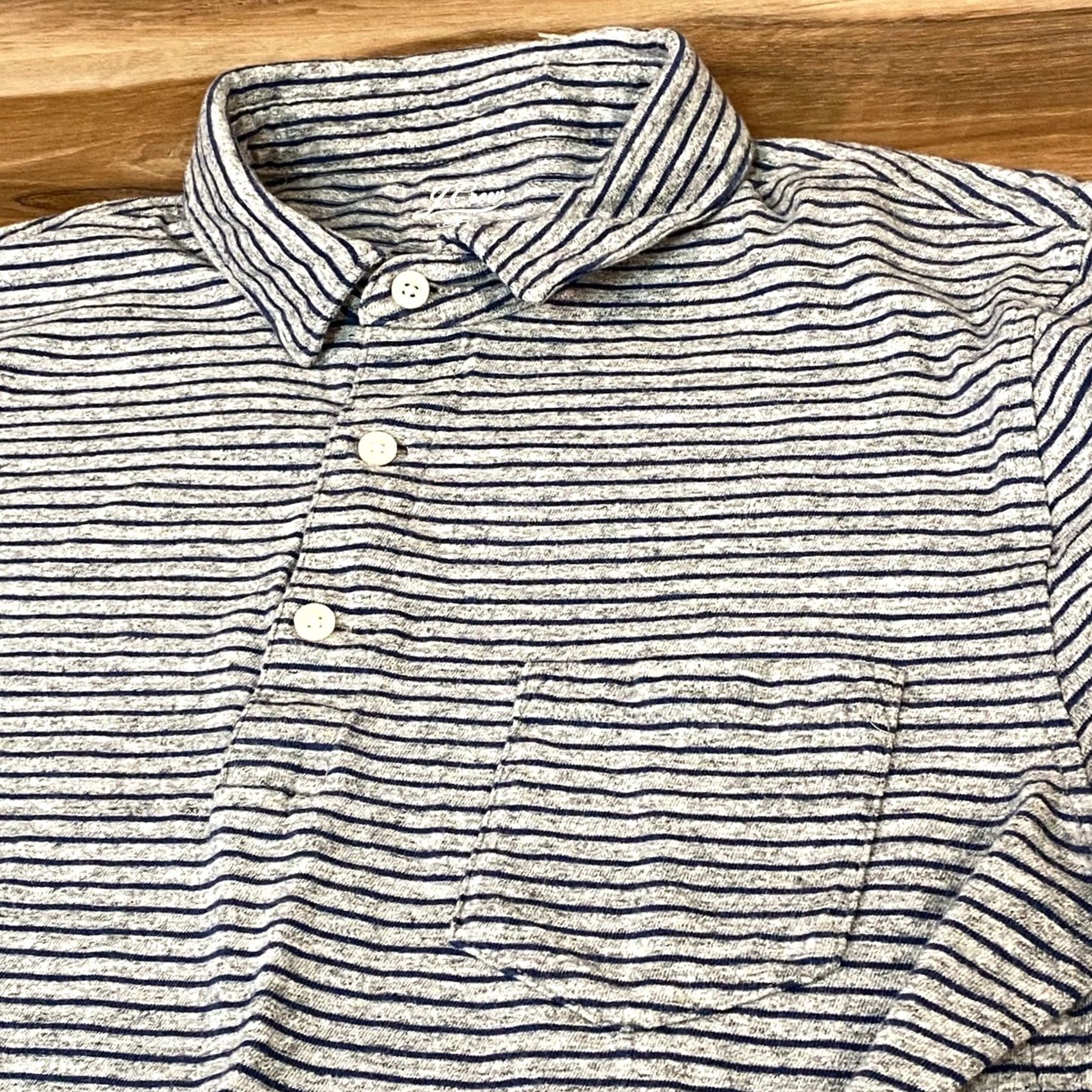J.Crew J.Crew Polo Shirt Striped Slub Cotton Short Sleeve Gray Blue L Mens Size US L / EU 52-54 / 3 - 3 Thumbnail