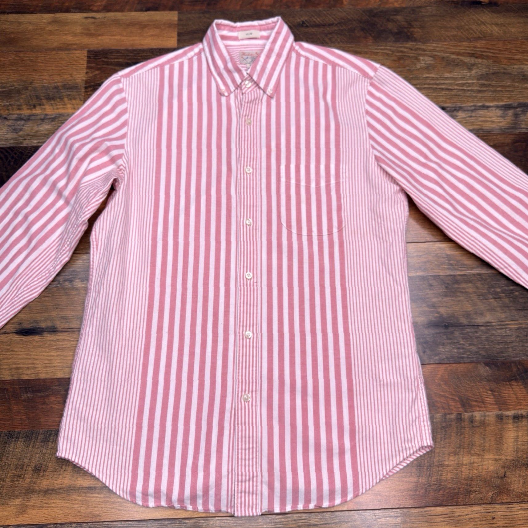 J.Crew J. Crew Button-Up Shirt Mens Medium Pink Striped Slim Fit Oxford Long Sleeve Size US M / EU 48-50 / 2 - 3 Thumbnail