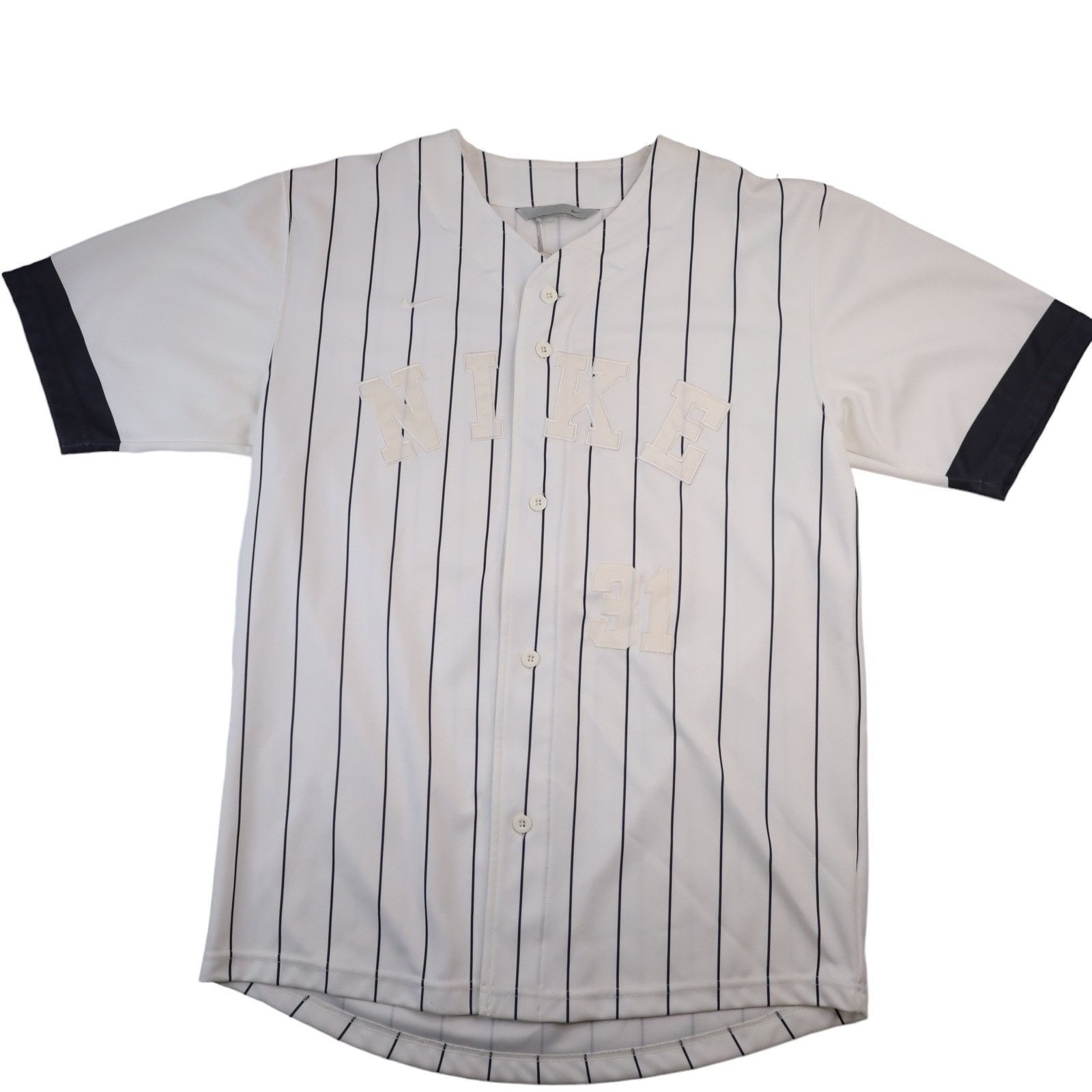 Nike × Vintage Vintage Nike All Sewn Spellout Pin Striped Baseball Jersey Size US L / EU 52-54 / 3 - 1 Thumbnail