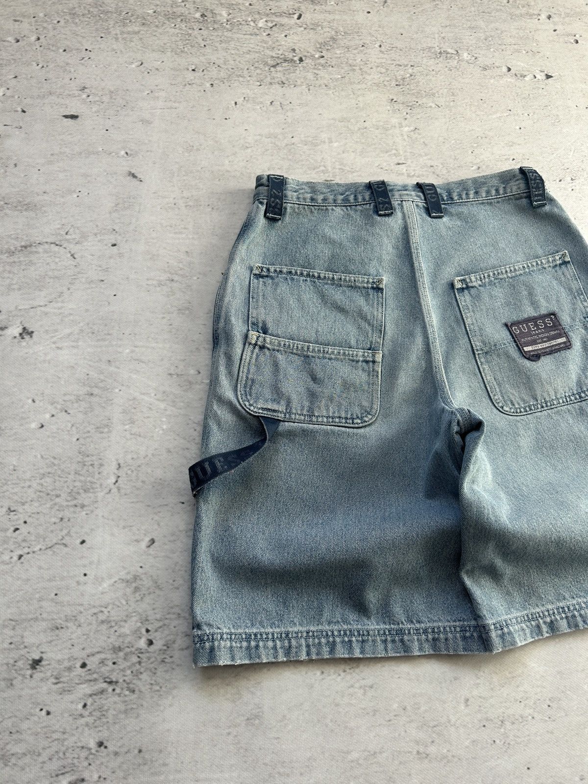 Guess × Vintage 💥Vintage Guess Baggy Distressed Carpenter Wide Denim Shorts💥 Size US 31 - 4 Thumbnail