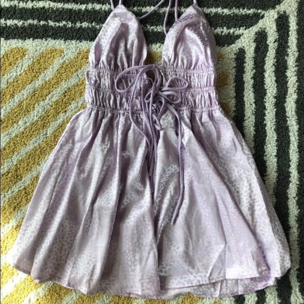 Designer Lavender Animal Print Mini Dress - Flowy & Stylish Size S / US 4 / IT 40 - 2 Thumbnail