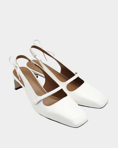 Shushu/Tong SHUSHU/TONG White Slingback Hells Square Toe Side Bows Size US 10 / IT 40 - 2 Thumbnail