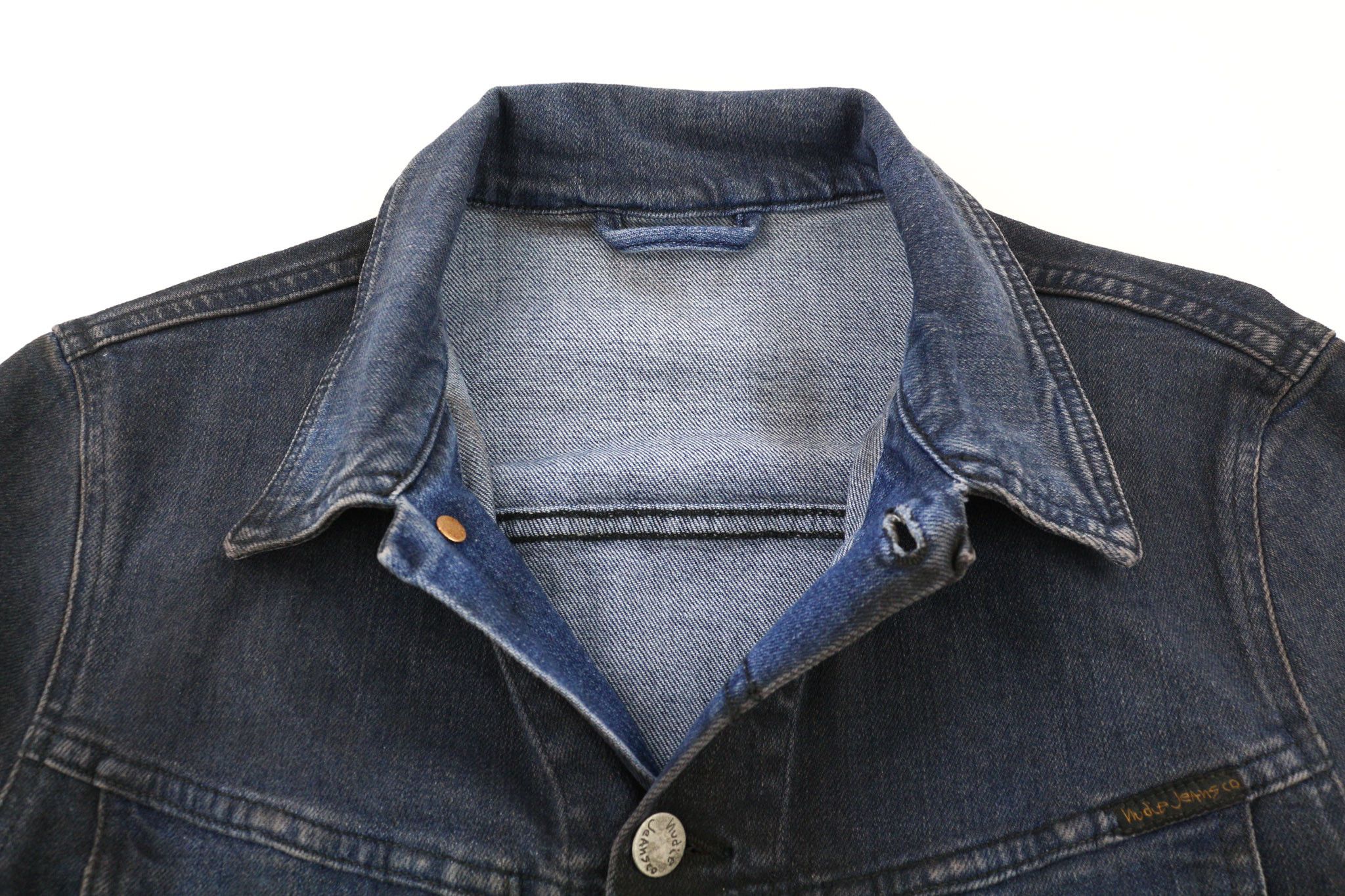 Nudie Jeans PERRY S Denim Black On Blue Buttoned Logo Jacket 80748 Size US S / EU 44-46 / 1 - 4 Thumbnail