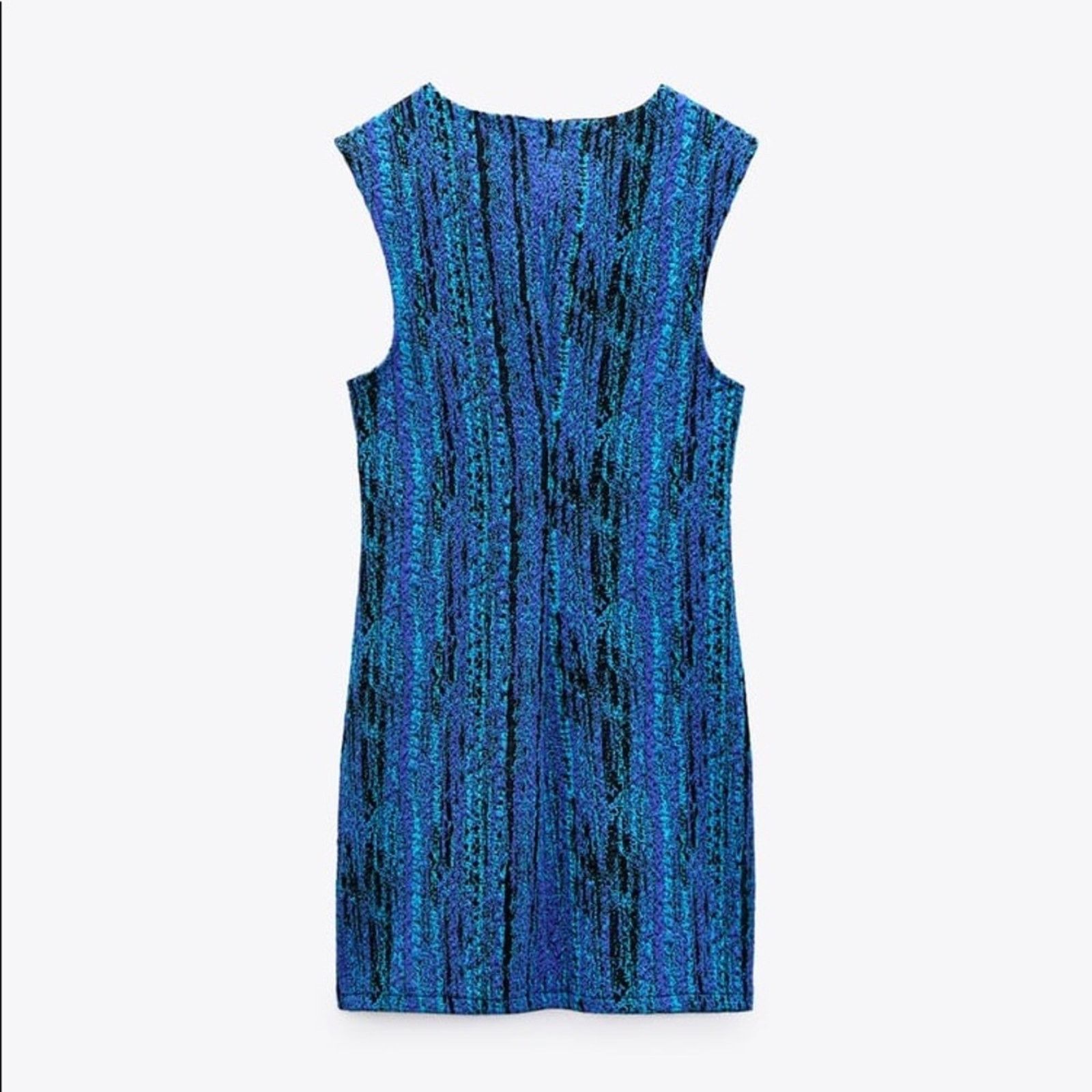 Zara ZARA BLOGGER FAVORITE SHORT TEXTURED DRESS BLUE Size L / US 10 / IT 46 - 15 Thumbnail