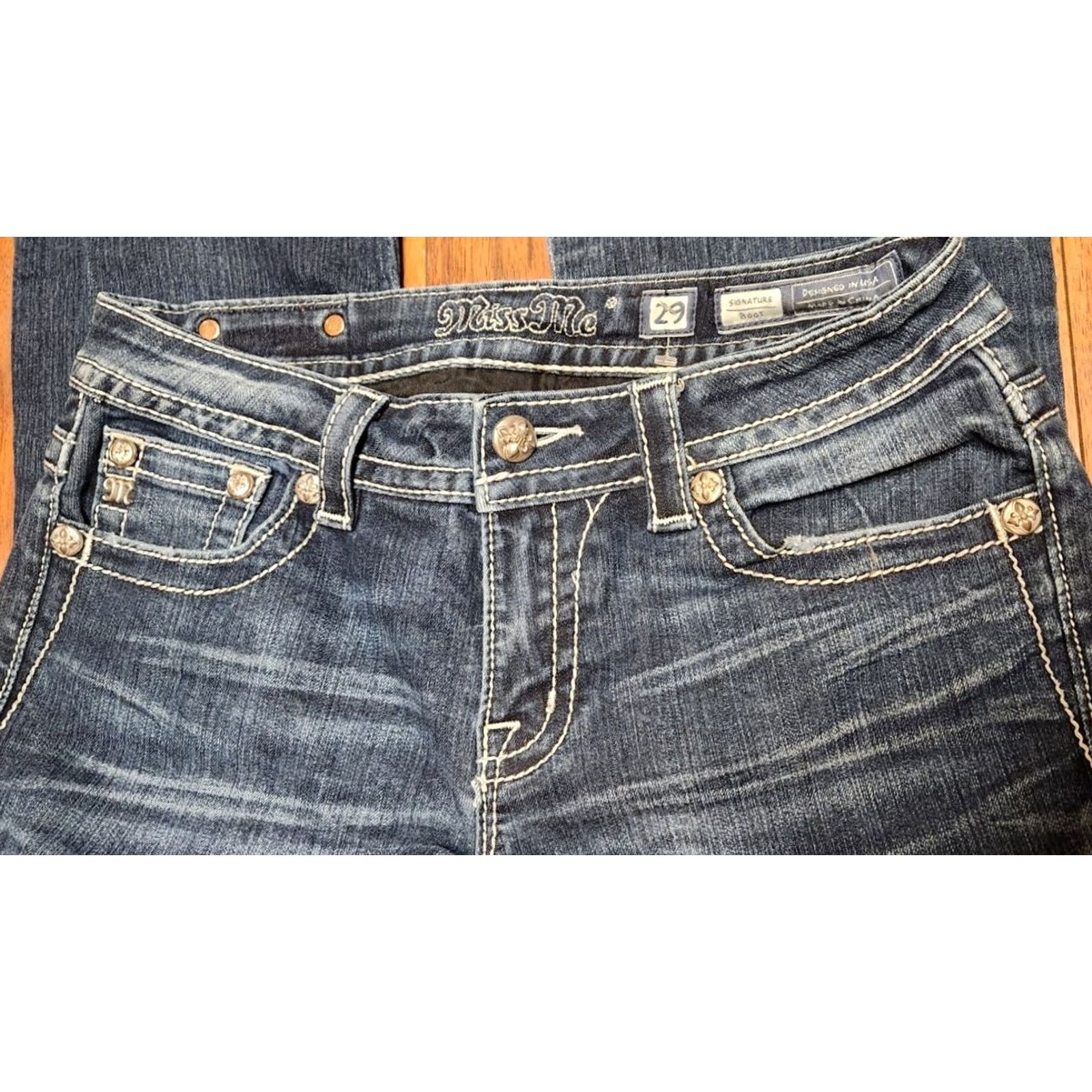 Miss Me MISS ME Signature boot cut jeans Women's 29x33 Denim Bling 5-Pocket Pockets Blue Jeans Size 29 Regular Womens Jeans JE8178BL Size 29" - 5 Thumbnail