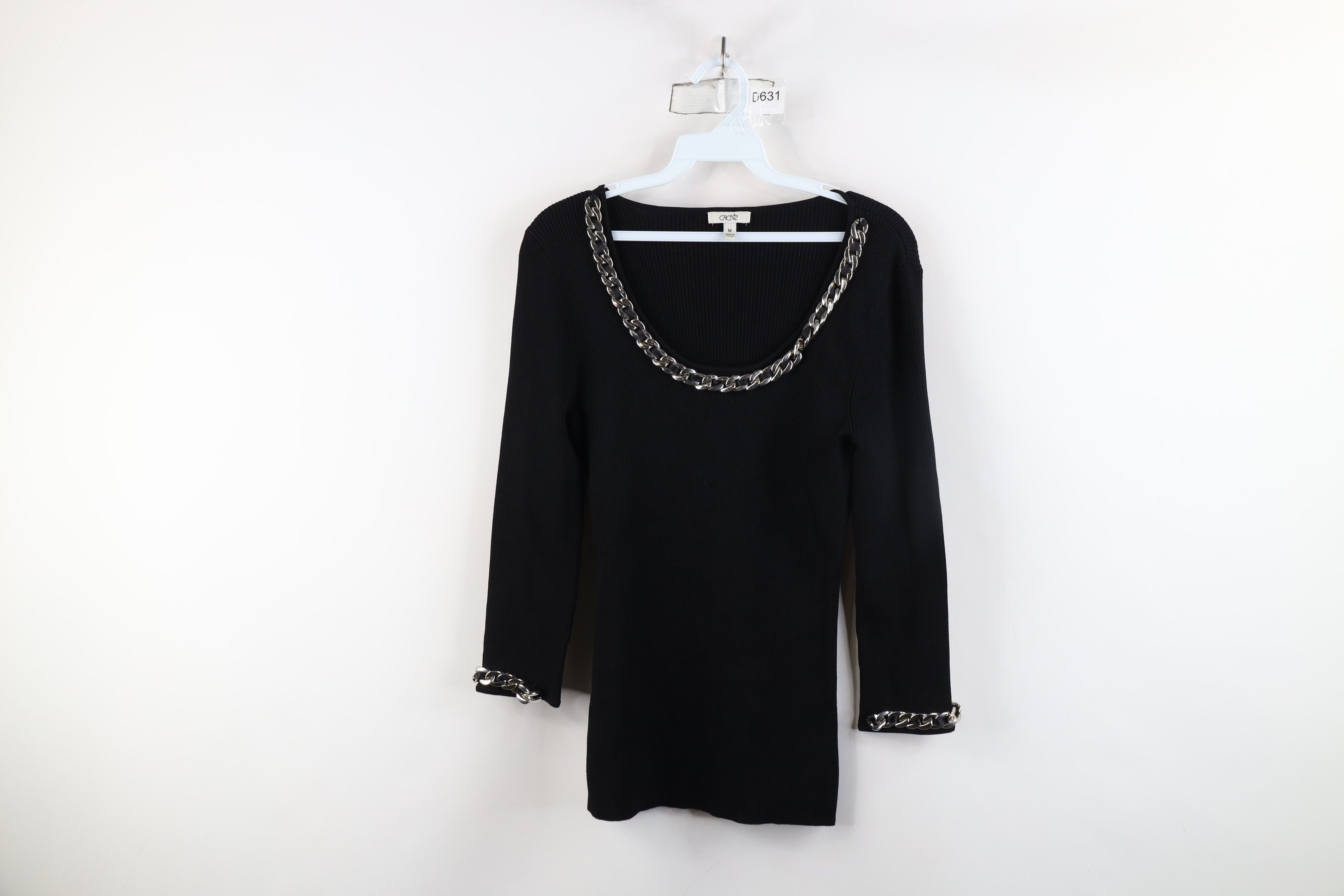 Vintage 90s Cache Ribbed Knit Cuban Link Knit Sweater