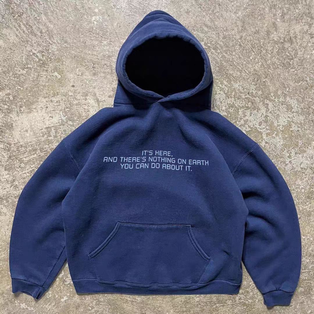 Vintage Blue washed retro letter print hoodie Size US M / EU 48-50 / 2 - 1 Thumbnail