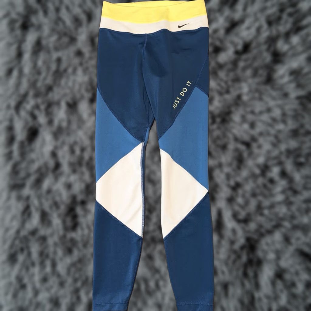 Nike Nike Colorblock Leggings Womens Small Blue Lime Just Do It CJ2450 Retro Style Size 28" / US 6 / IT 42 - 1 Thumbnail