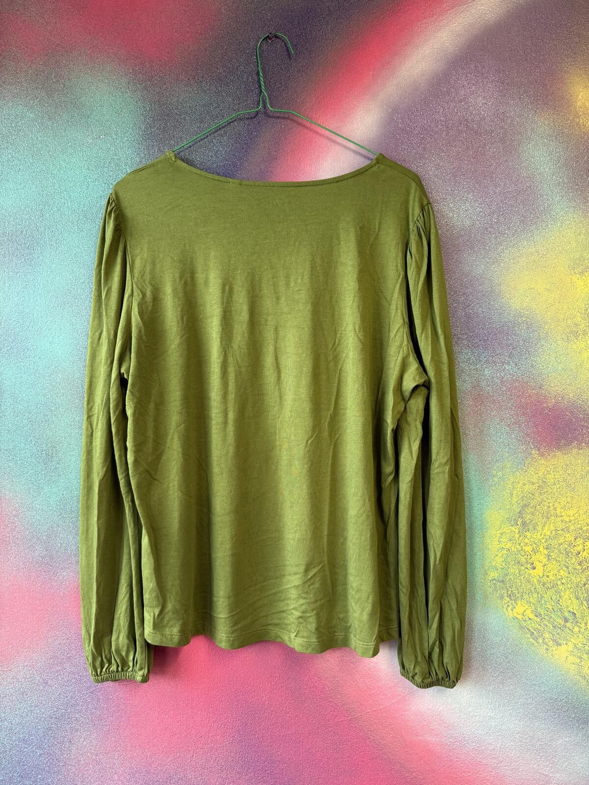 Other Boden Khaki / Apple Green Long Sleeve Puff Sleeve Jersey Top Size XL / US 12-14 / IT 48-50 - 5 Thumbnail