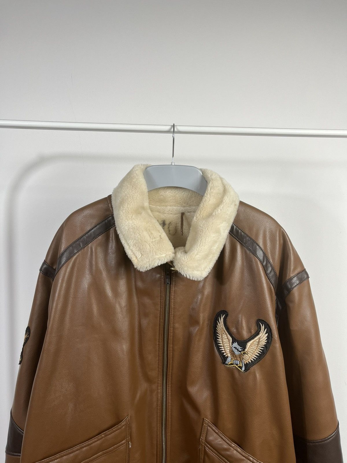 Leather × Vintage Vintage Shearling Aviator Jacket Brown Leather Lined YKK Zip Size US XXL / EU 58 / 5 - 2 Thumbnail