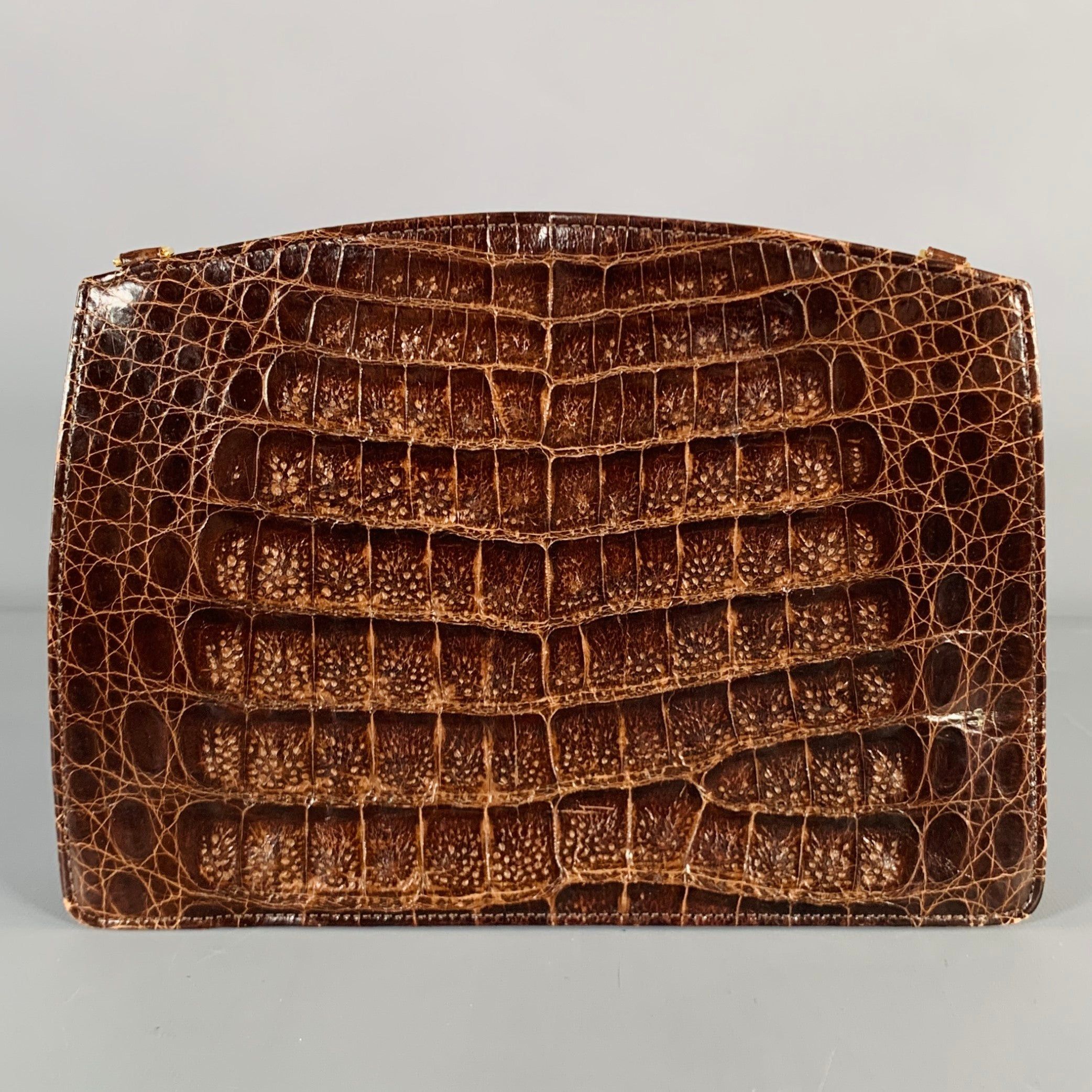 image of Brown Alligator Textured Clutch, Women's