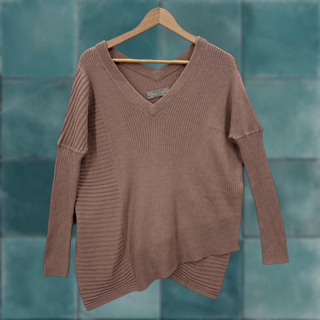 Allsaints AllSaints Sweater Womens XS Pink Keld Olivo V-Neck Knit Wool Alpaca Italy pullover tight-knit Size XS / US 0-2 / IT 36-38 - 1 Thumbnail
