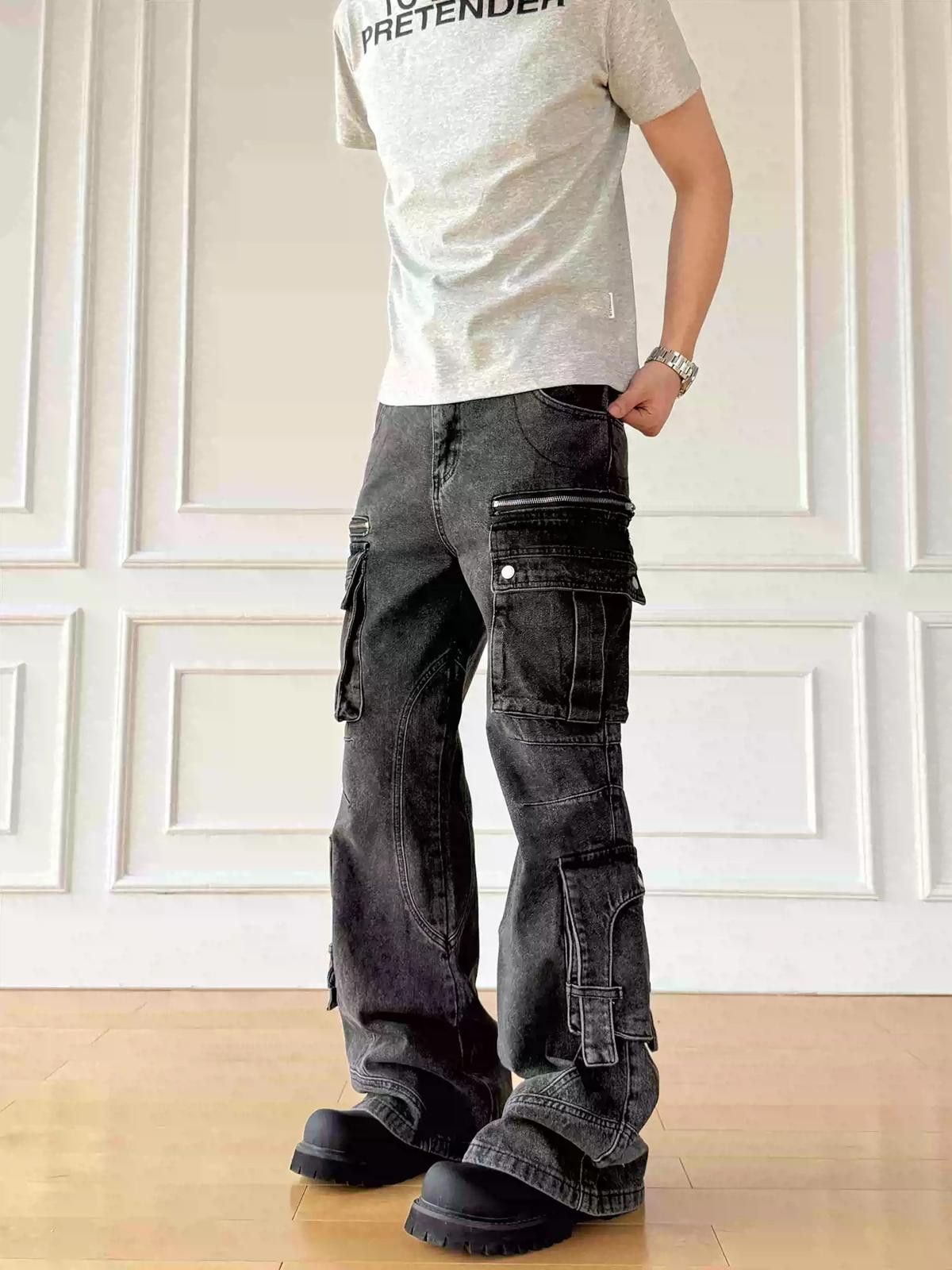 Other Gray Washed Cargo Wide Leg Jeans Size US 30 / EU 46 - 5 Thumbnail