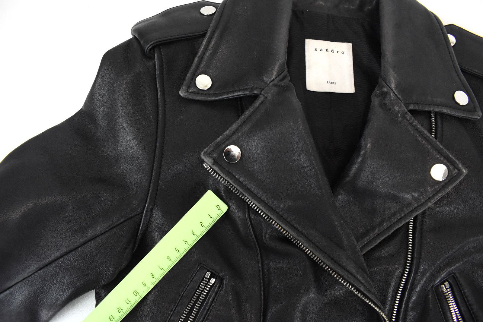 Sandro SANDRO Jacket Women XS Cropped Leather Asymmetrical Zip Size XS / US 0-2 / IT 36-38 - 11 Thumbnail