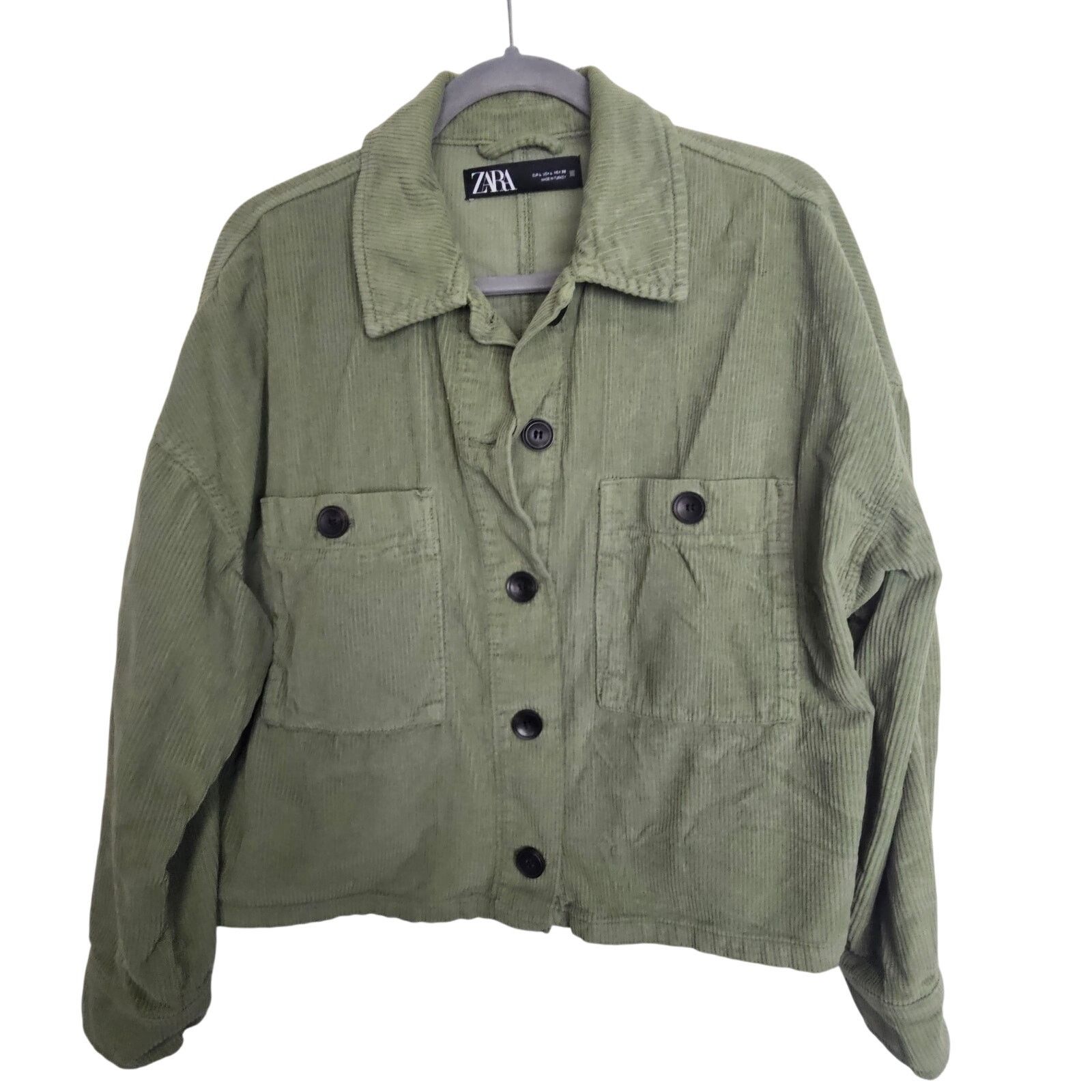 Zara Zara Jacket Green Corderoy Button Front Crop Shirt Shacket L Size L / US 10 / IT 46 - 1 Thumbnail