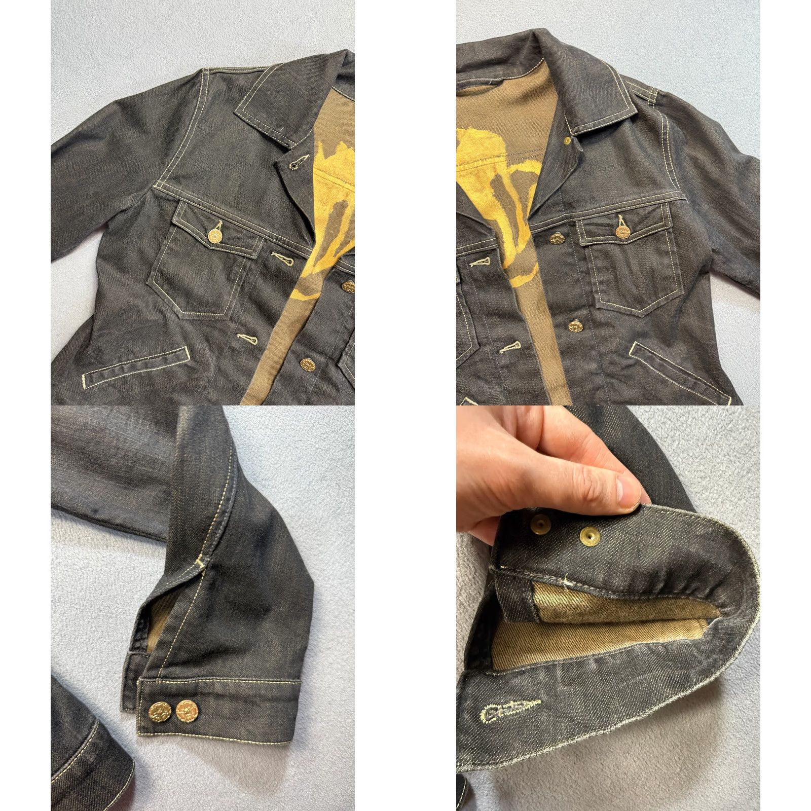 Denime Otto Kern Kashira Black/Brown Button Denim Jacket Women M Jacket Brown Denim Mens? Women? (Keep: Women M) Size M / US 6-8 / IT 42-44 - 9 Thumbnail