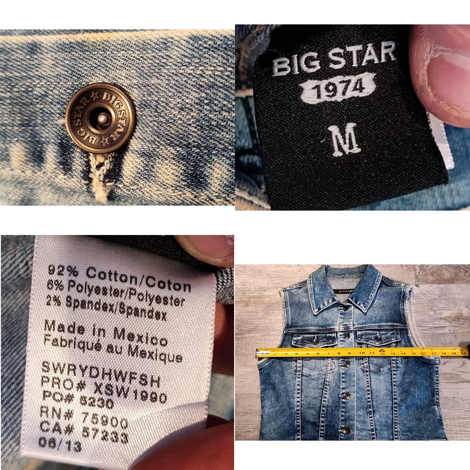 Denime VINTAGE Big Star Denim Vest Women Size M Blue Pockets Button Front Casual 1974 Size M / US 6-8 / IT 42-44 - 8 Thumbnail