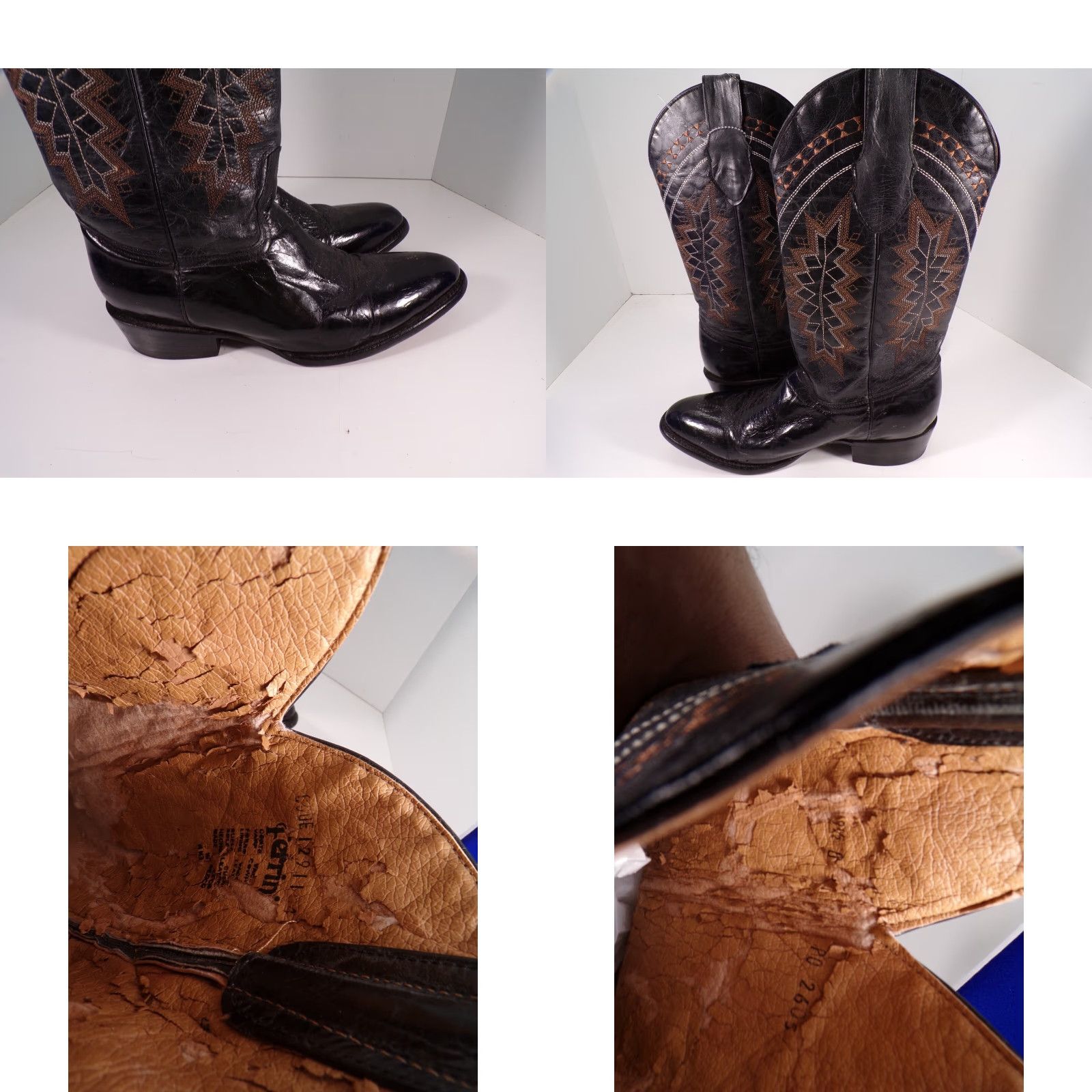 Vintage Ferrini Boots Men Sz 8.5 D Black Leather Western Distressed Vintage Cowboy Goat Leather Boots Mens Size US 9 / EU 42 - 8 Thumbnail