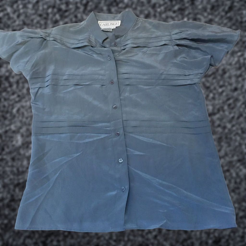 Vintage Carlisle Shirt Womens 2 Blue Button Down Pleated Silk Size Flutter Sleeve Casual Size XS / US 0-2 / IT 36-38 - 1 Thumbnail