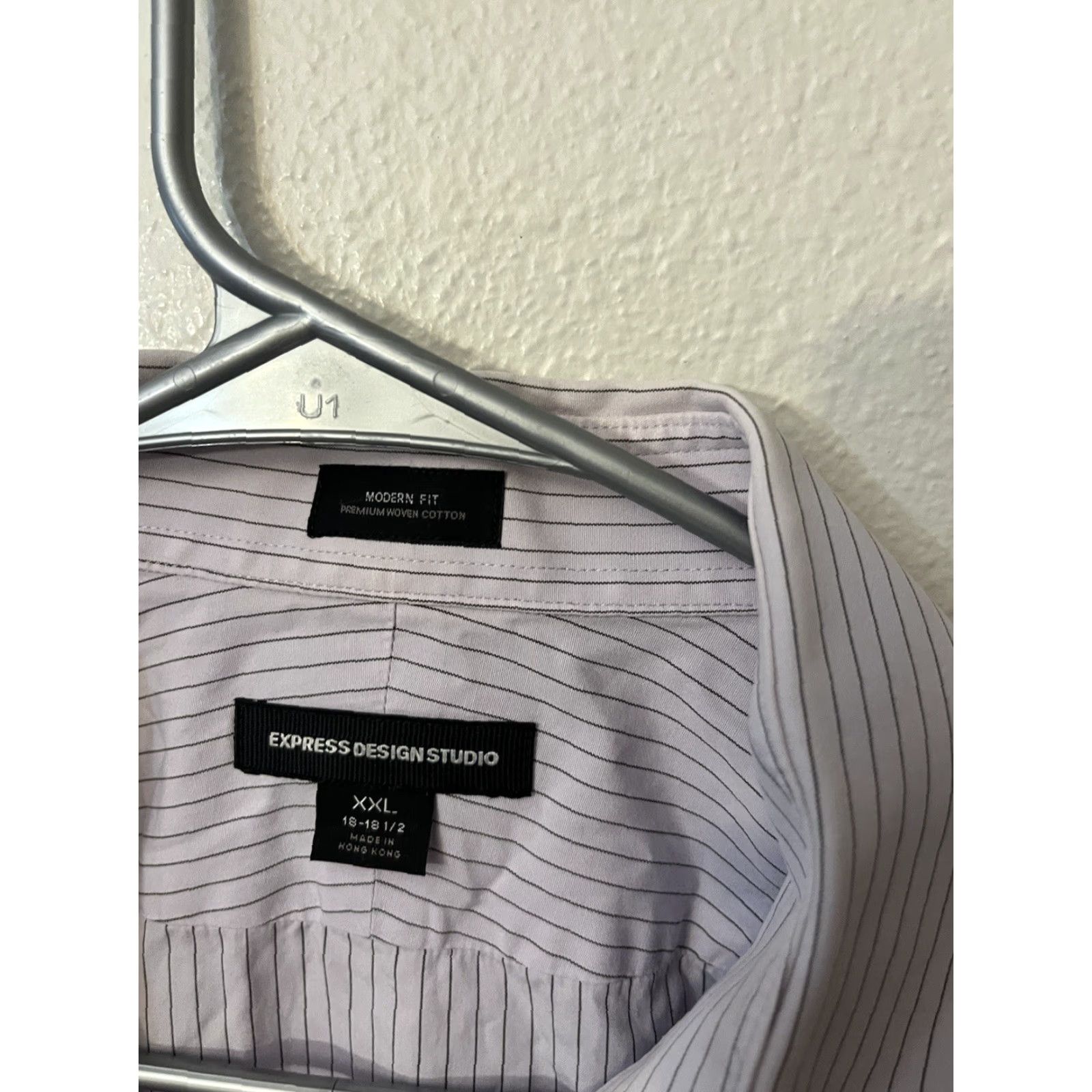 Express Express Shirt Dress Shirt XXL Men Purple Striped Modern Button Closure 100% Cotton Size 48R - 2 Thumbnail